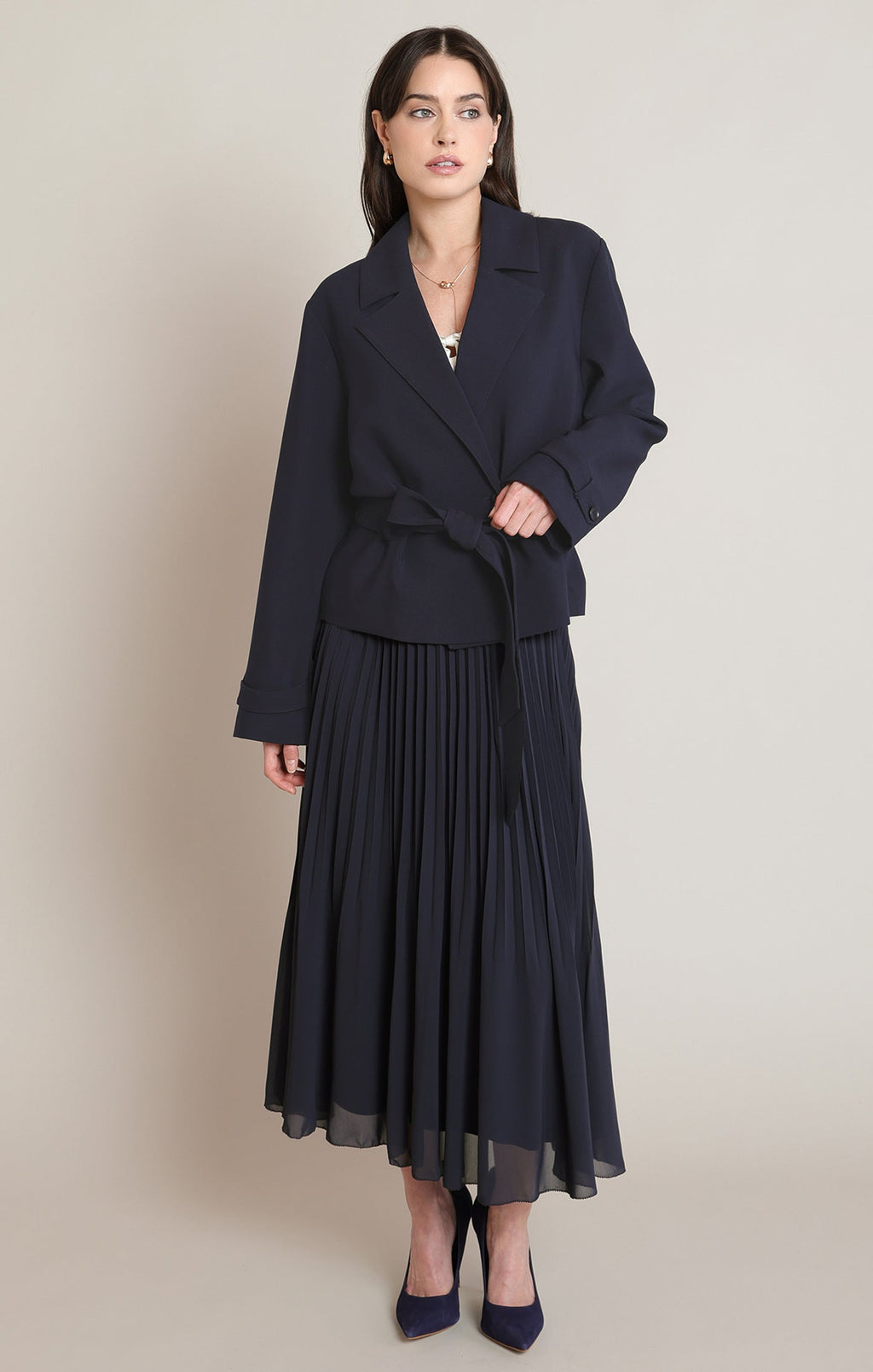 Pleated Midi Skirt with Elasticated Waist