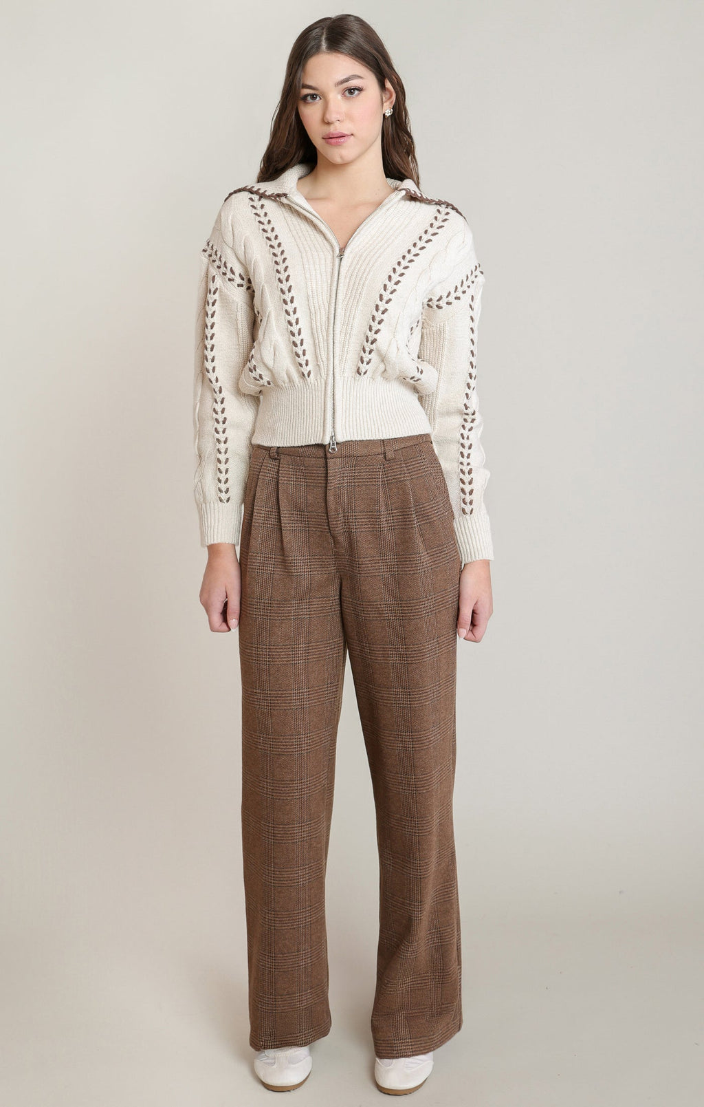 Cotton-Blend Cable-Knit Zip Cardigan