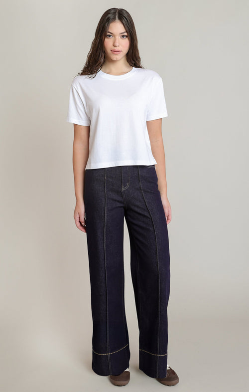 Contrast-Stitch Straight-Leg Jeans