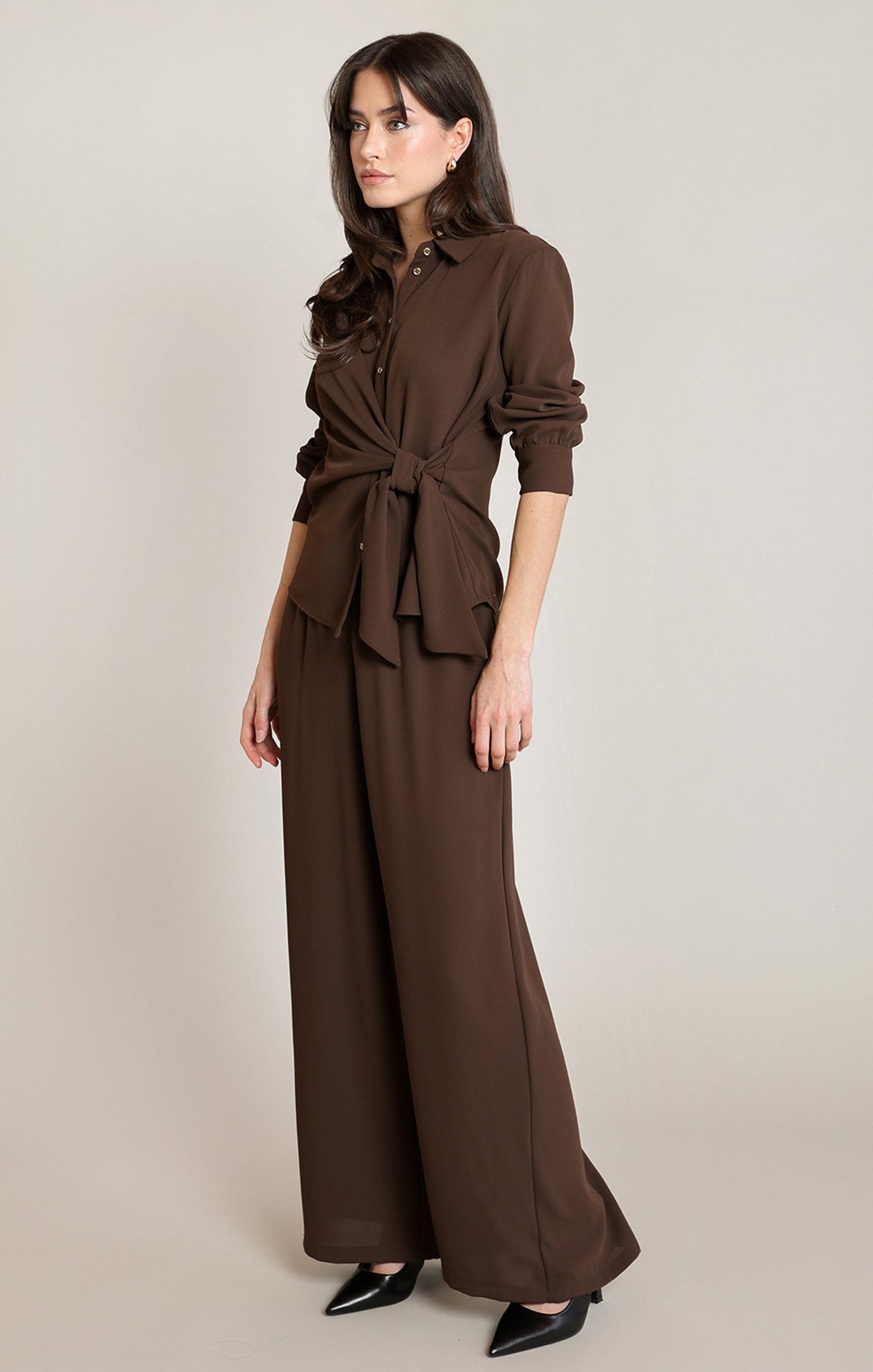 Cropped Tie-Front Collared Shirt