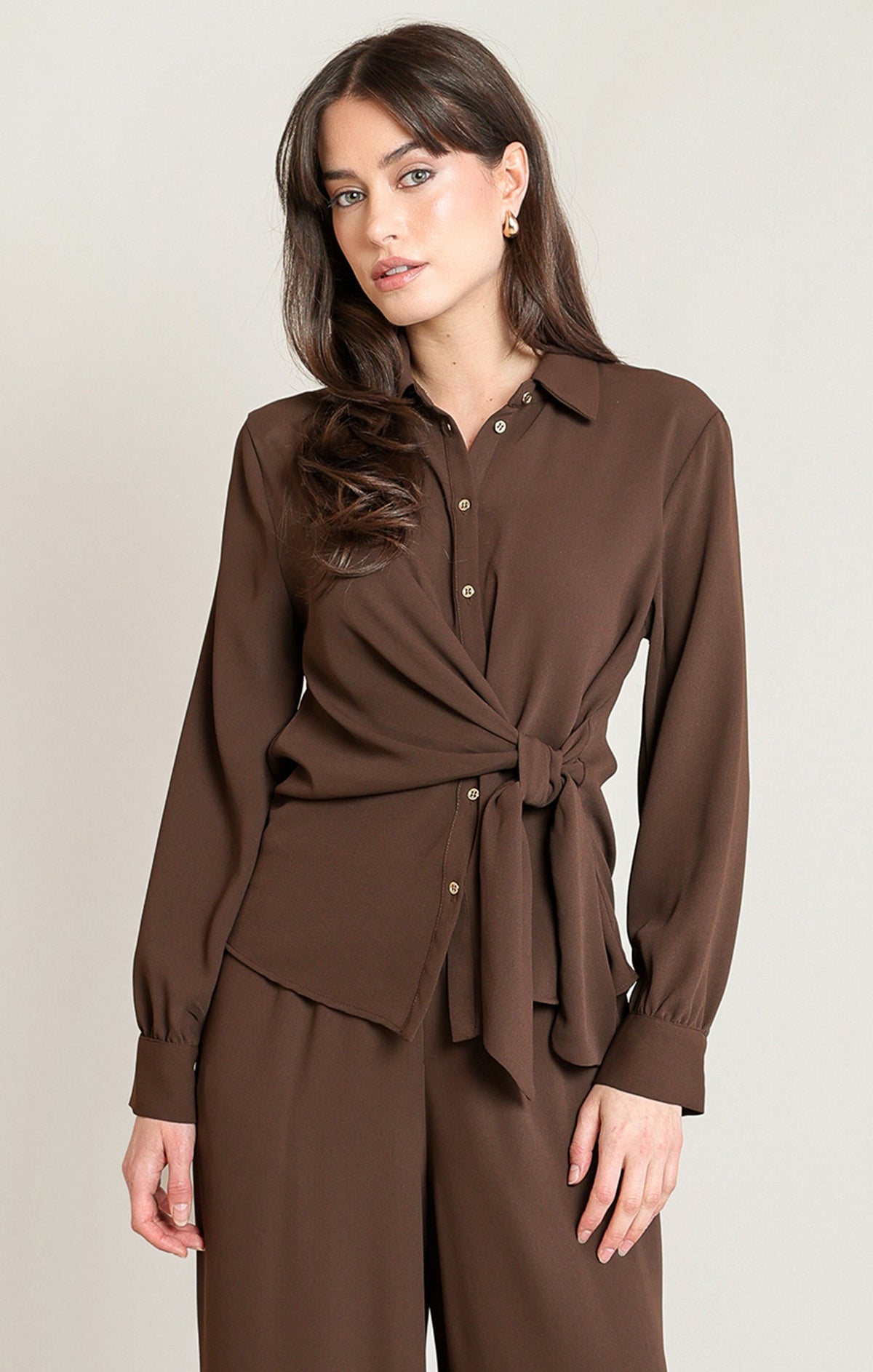 Cropped Tie-Front Collared Shirt
