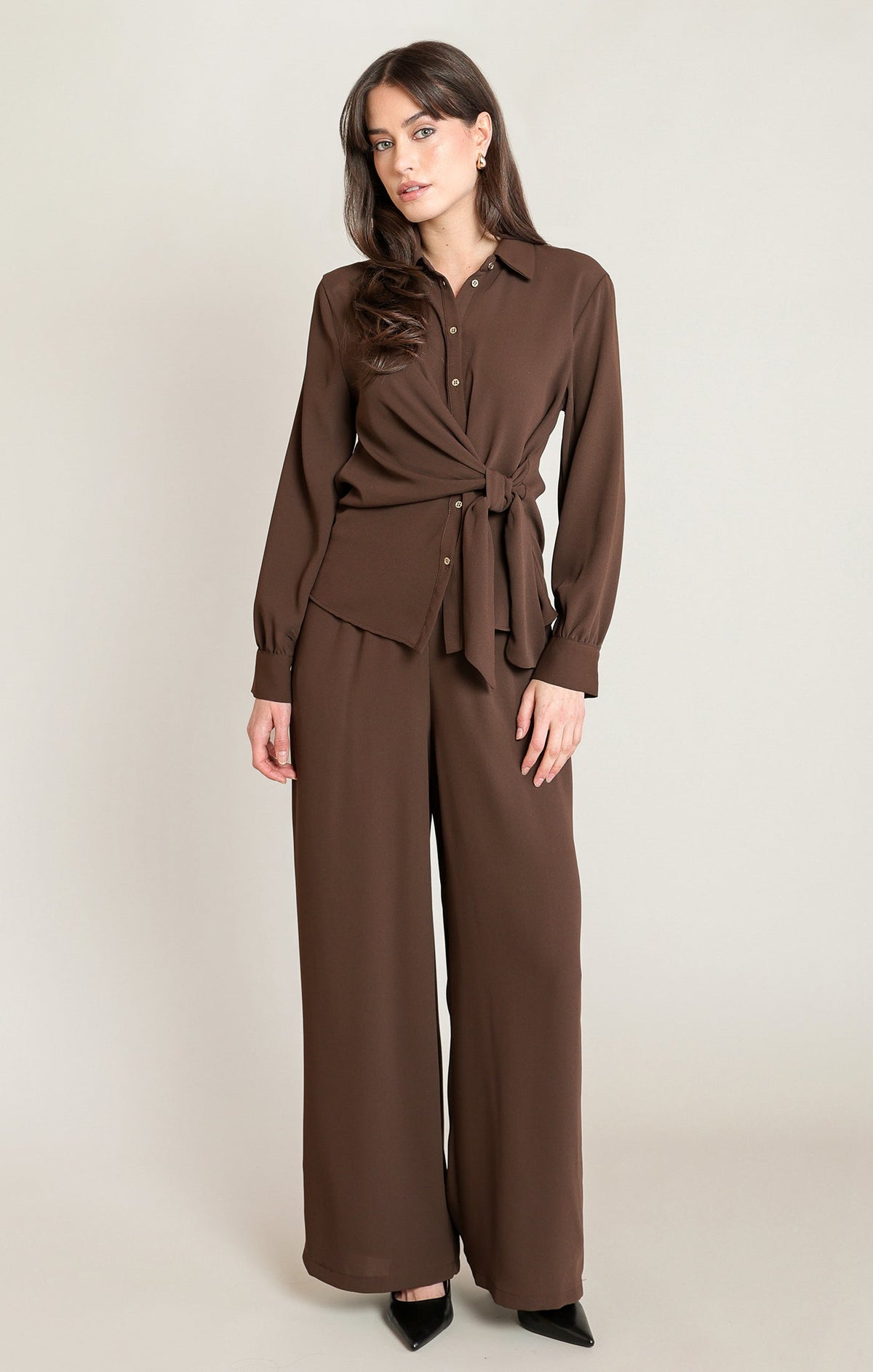 Cropped Tie-Front Collared Shirt