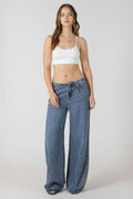 Denim-Look Wide-Leg Drawstring Trousers