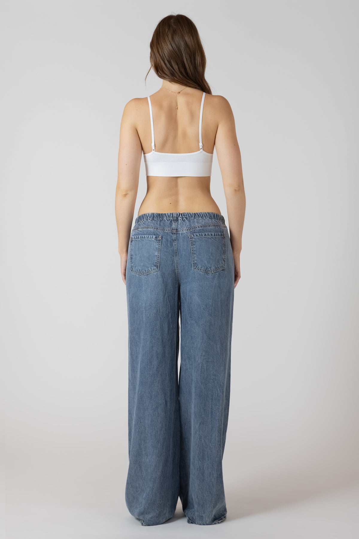 Denim-Look Wide-Leg Drawstring Trousers
