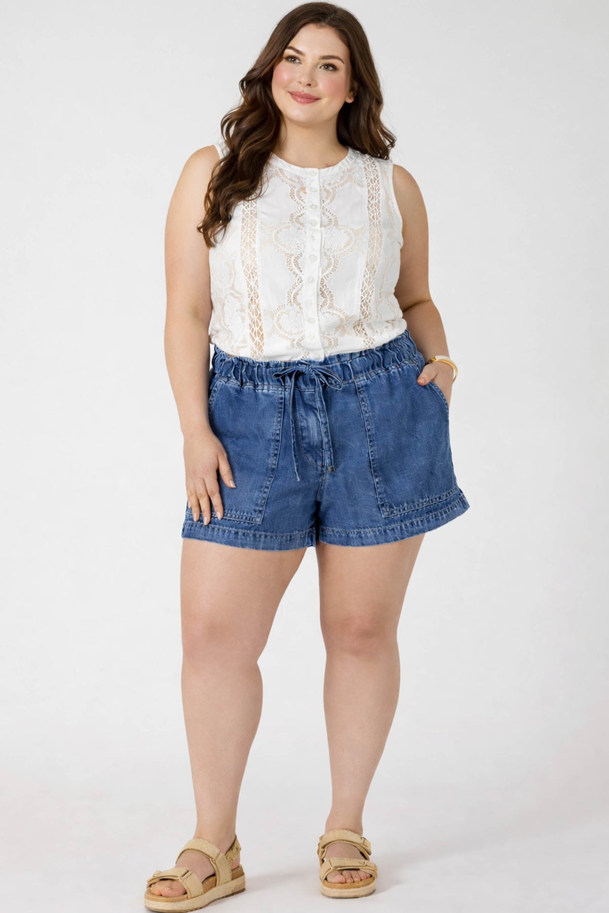 Cotton-Lyocell Drawstring Denim Shorts