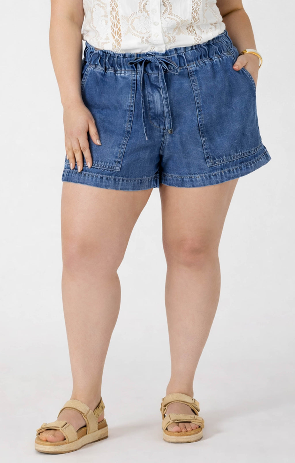 Cotton-Lyocell Drawstring Denim Shorts