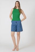 High-Rise Cotton Denim Bermuda Shorts