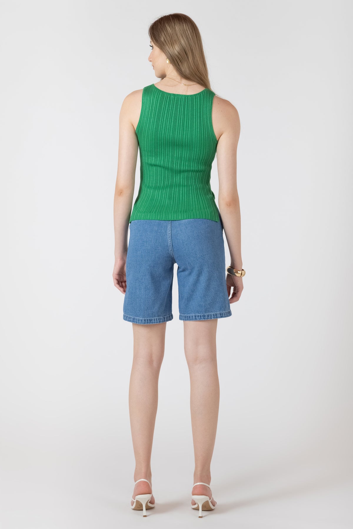High-Rise Cotton Denim Bermuda Shorts